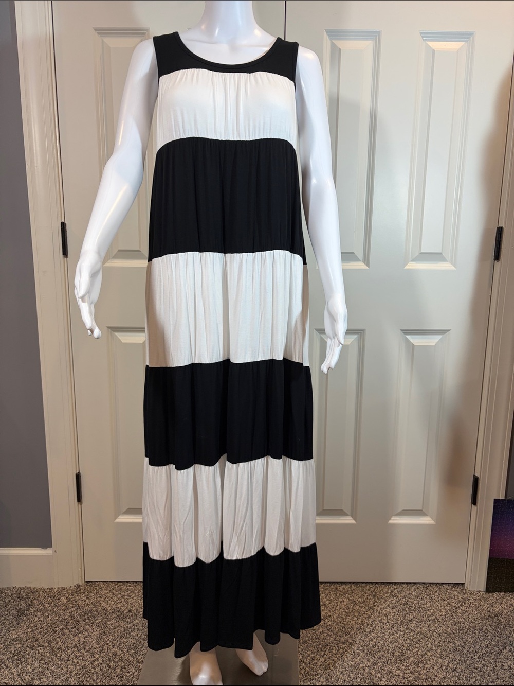 Soma Black and White Striped Sleeveless Maxi Dress